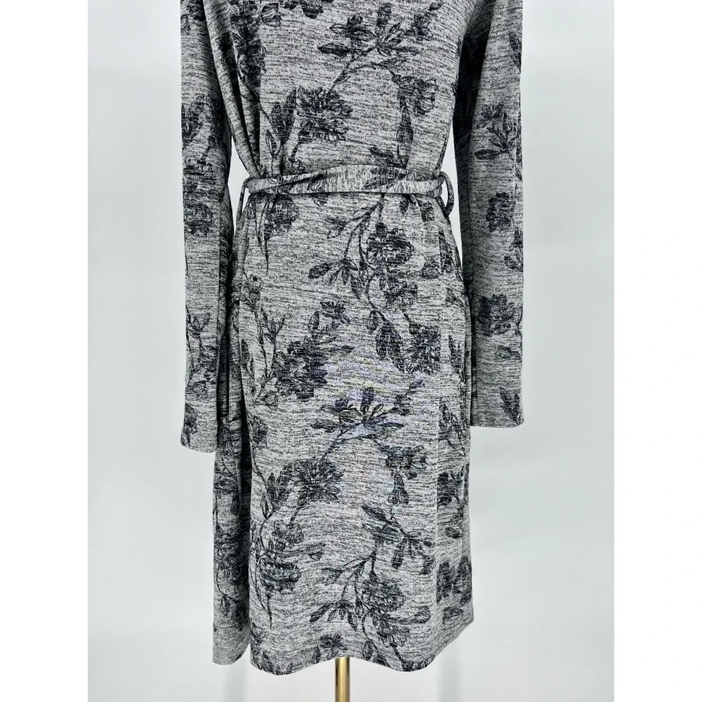 Latched Mama Maternity Robe Gray Floral Print Pockets Nursing Stretchy Size XS/S